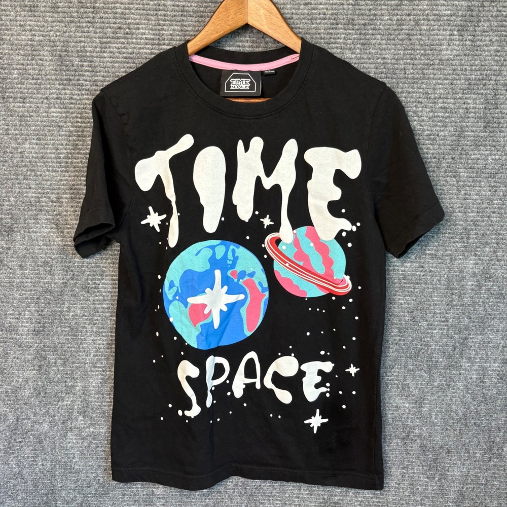 Time Space Graphic T Shirt Black Space Planets Galaxy Tee Mens Small Cotton